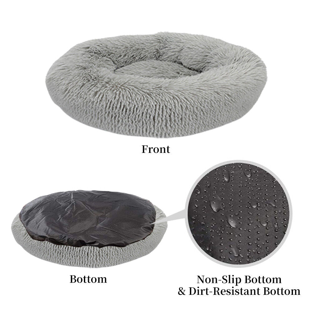 Premium Donut Plush Pet Dog Cat Bed Fluffy Soft Warm Calming Bed Sleeping Nest