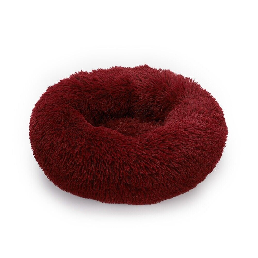 Premium Donut Plush Pet Dog Cat Bed Fluffy Soft Warm Calming Bed Sleeping Nest