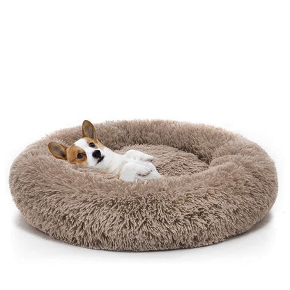 Premium Donut Plush Pet Dog Cat Bed Fluffy Soft Warm Calming Bed Sleeping Nest