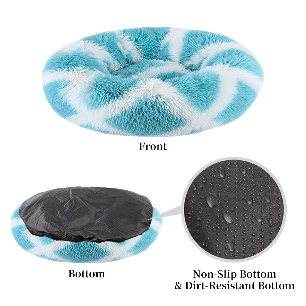 Premium Donut Plush Pet Dog Cat Bed Fluffy Soft Warm Calming Bed Sleeping Nest