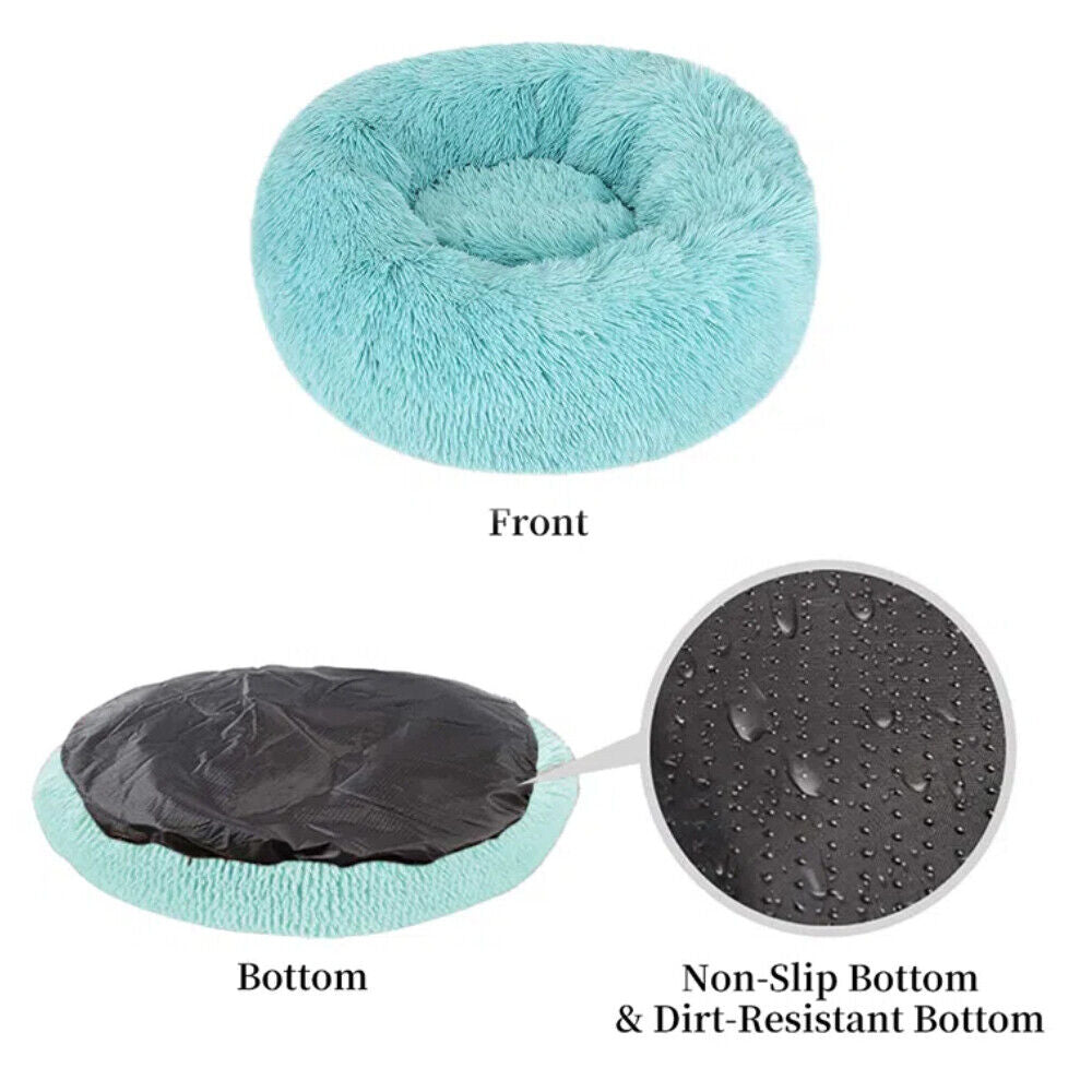 Premium Donut Plush Pet Dog Cat Bed Fluffy Soft Warm Calming Bed Sleeping Nest