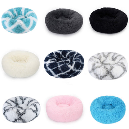 Premium Donut Plush Pet Dog Cat Bed Fluffy Soft Warm Calming Bed Sleeping Nest