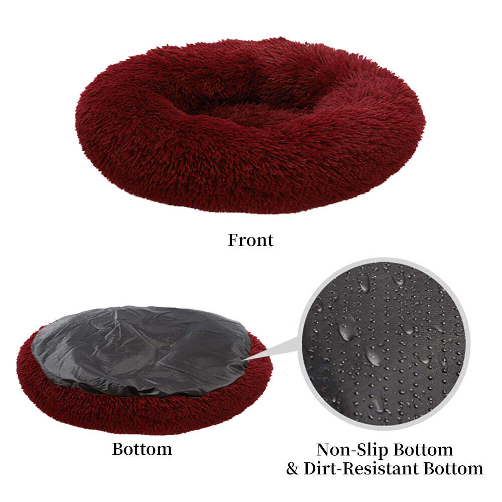 Premium Donut Plush Pet Dog Cat Bed Fluffy Soft Warm Calming Bed Sleeping Nest