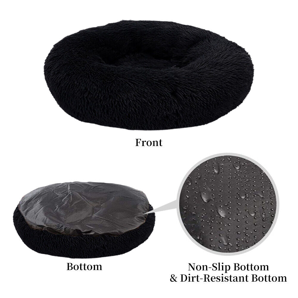 Premium Donut Plush Pet Dog Cat Bed Fluffy Soft Warm Calming Bed Sleeping Nest