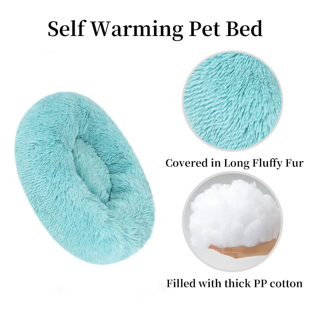 Premium Donut Plush Pet Dog Cat Bed Fluffy Soft Warm Calming Bed Sleeping Nest