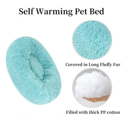 Premium Donut Plush Pet Dog Cat Bed Fluffy Soft Warm Calming Bed Sleeping Nest