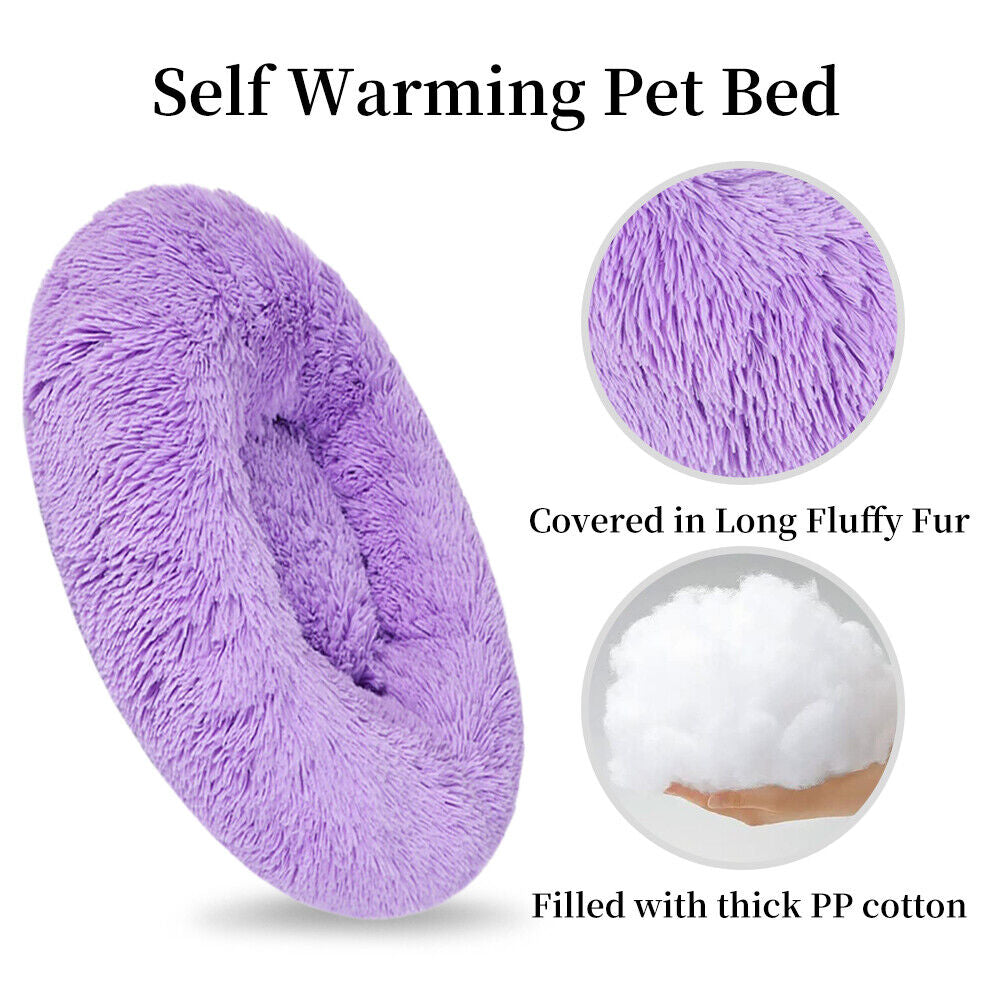 Premium Donut Plush Pet Dog Cat Bed Fluffy Soft Warm Calming Bed Sleeping Nest