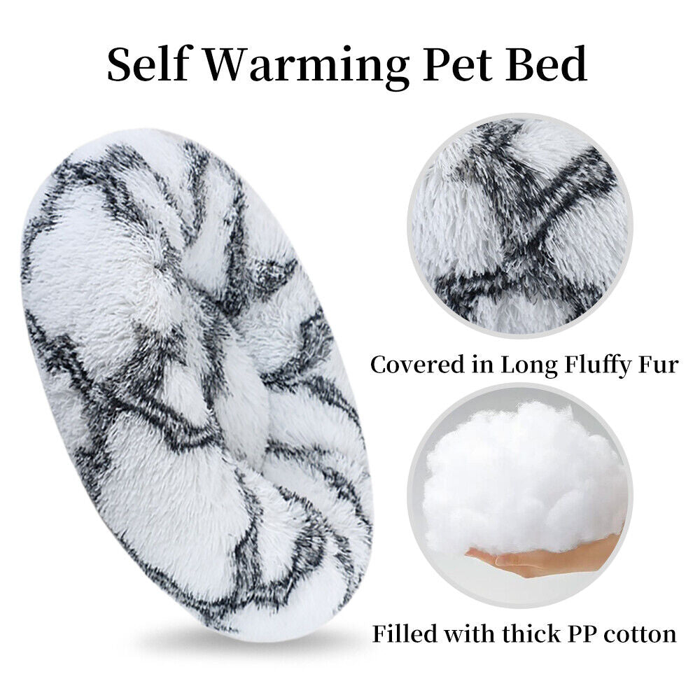 Premium Donut Plush Pet Dog Cat Bed Fluffy Soft Warm Calming Bed Sleeping Nest