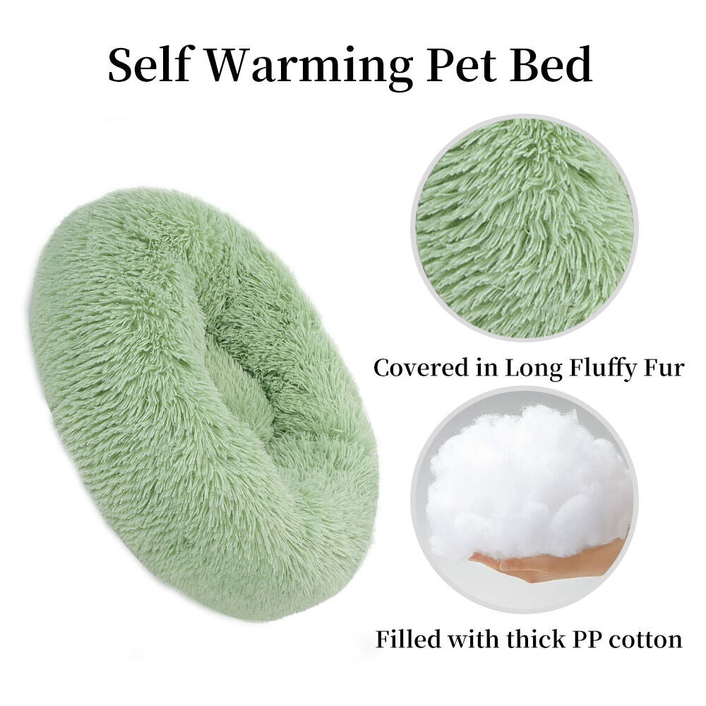 Premium Donut Plush Pet Dog Cat Bed Fluffy Soft Warm Calming Bed Sleeping Nest