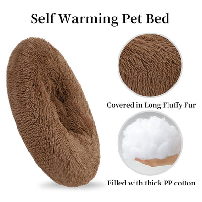 Premium Donut Plush Pet Dog Cat Bed Fluffy Soft Warm Calming Bed Sleeping Nest