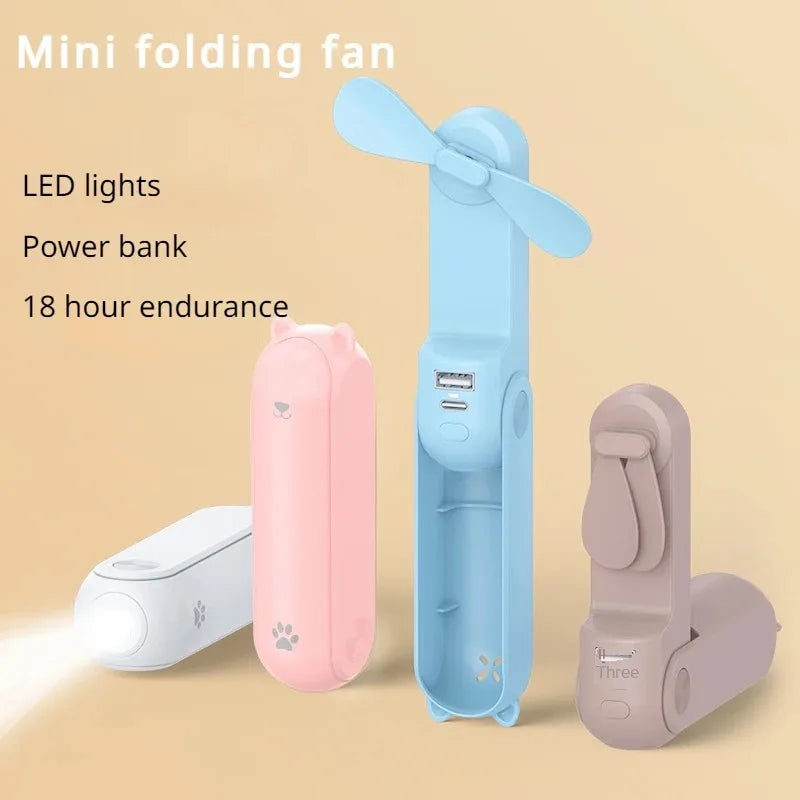 Handheld Folding Electric Fan, USB Desktop Fan, Mobile Phone Power Bank, Mini Portable Small Fan