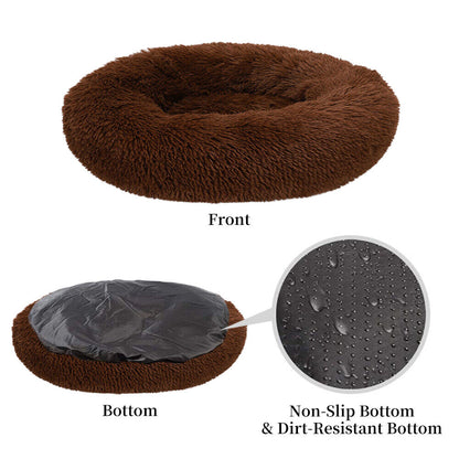 Premium Donut Plush Pet Dog Cat Bed Fluffy Soft Warm Calming Bed Sleeping Nest