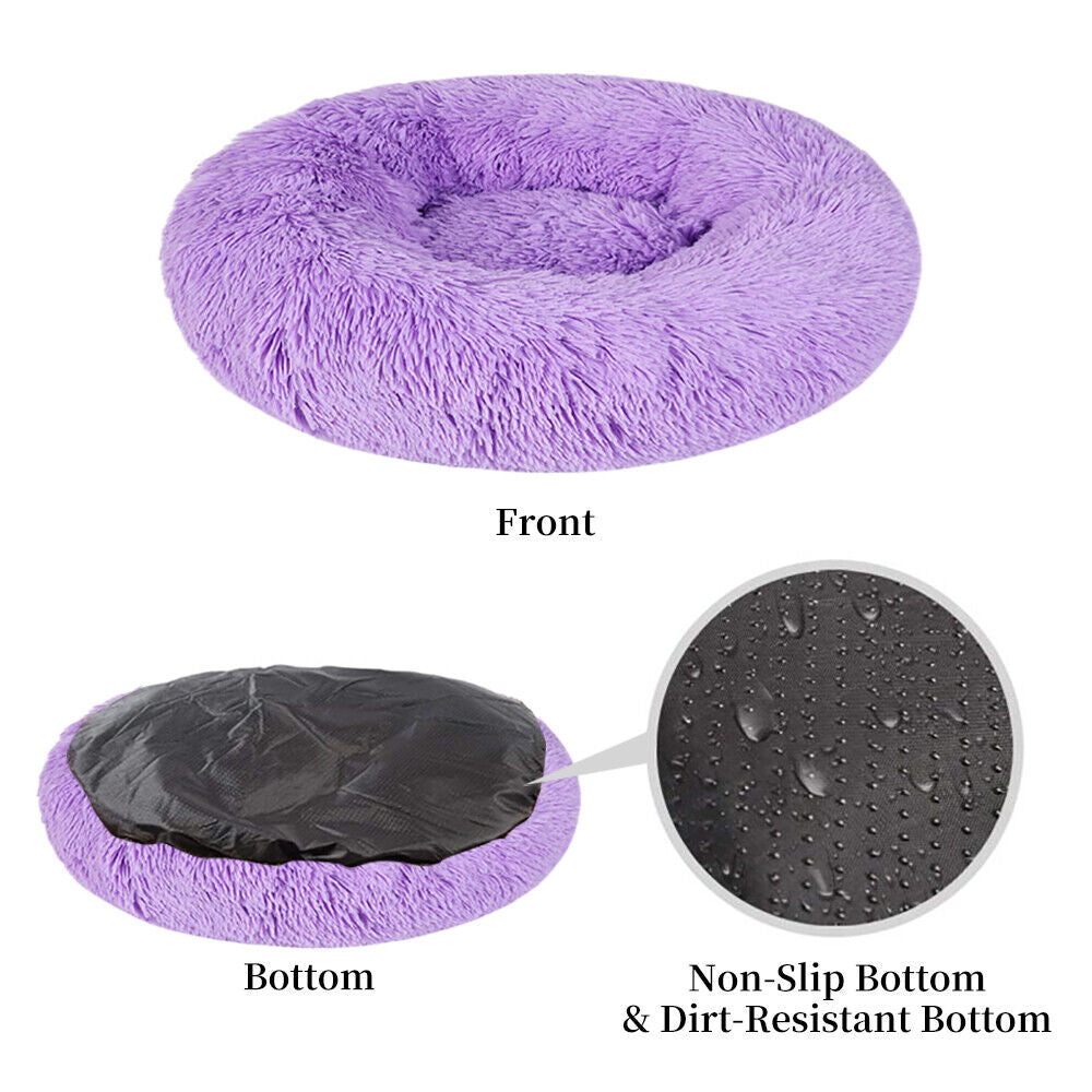 Premium Donut Plush Pet Dog Cat Bed Fluffy Soft Warm Calming Bed Sleeping Nest