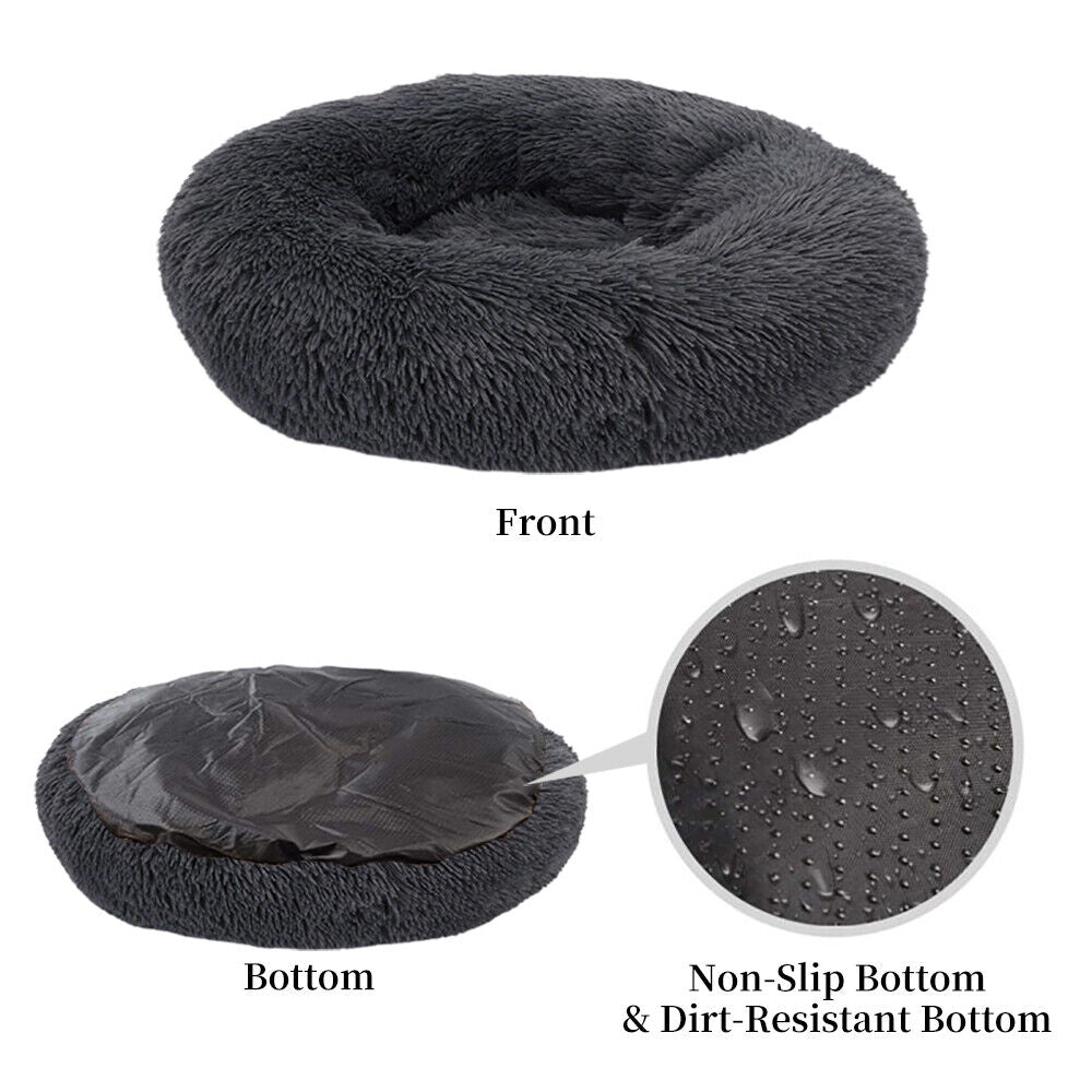 Premium Donut Plush Pet Dog Cat Bed Fluffy Soft Warm Calming Bed Sleeping Nest