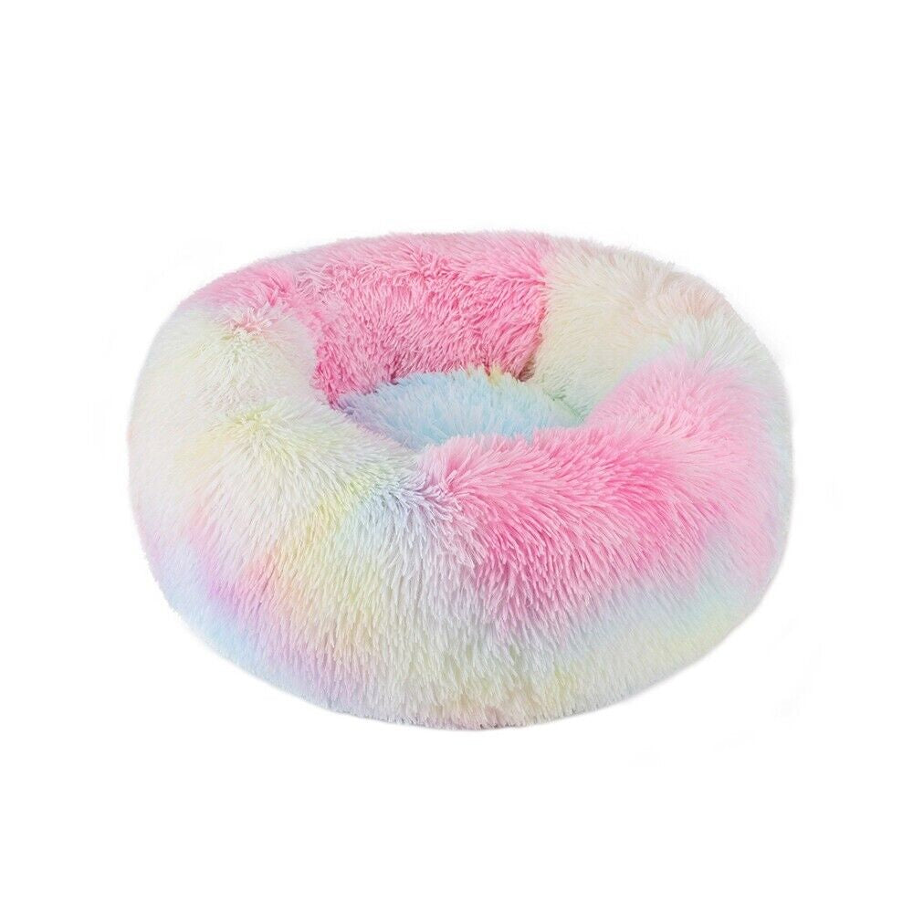 Premium Donut Plush Pet Dog Cat Bed Fluffy Soft Warm Calming Bed Sleeping Nest