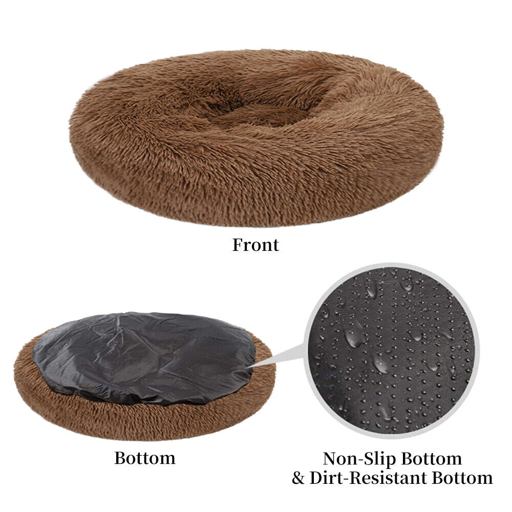 Premium Donut Plush Pet Dog Cat Bed Fluffy Soft Warm Calming Bed Sleeping Nest